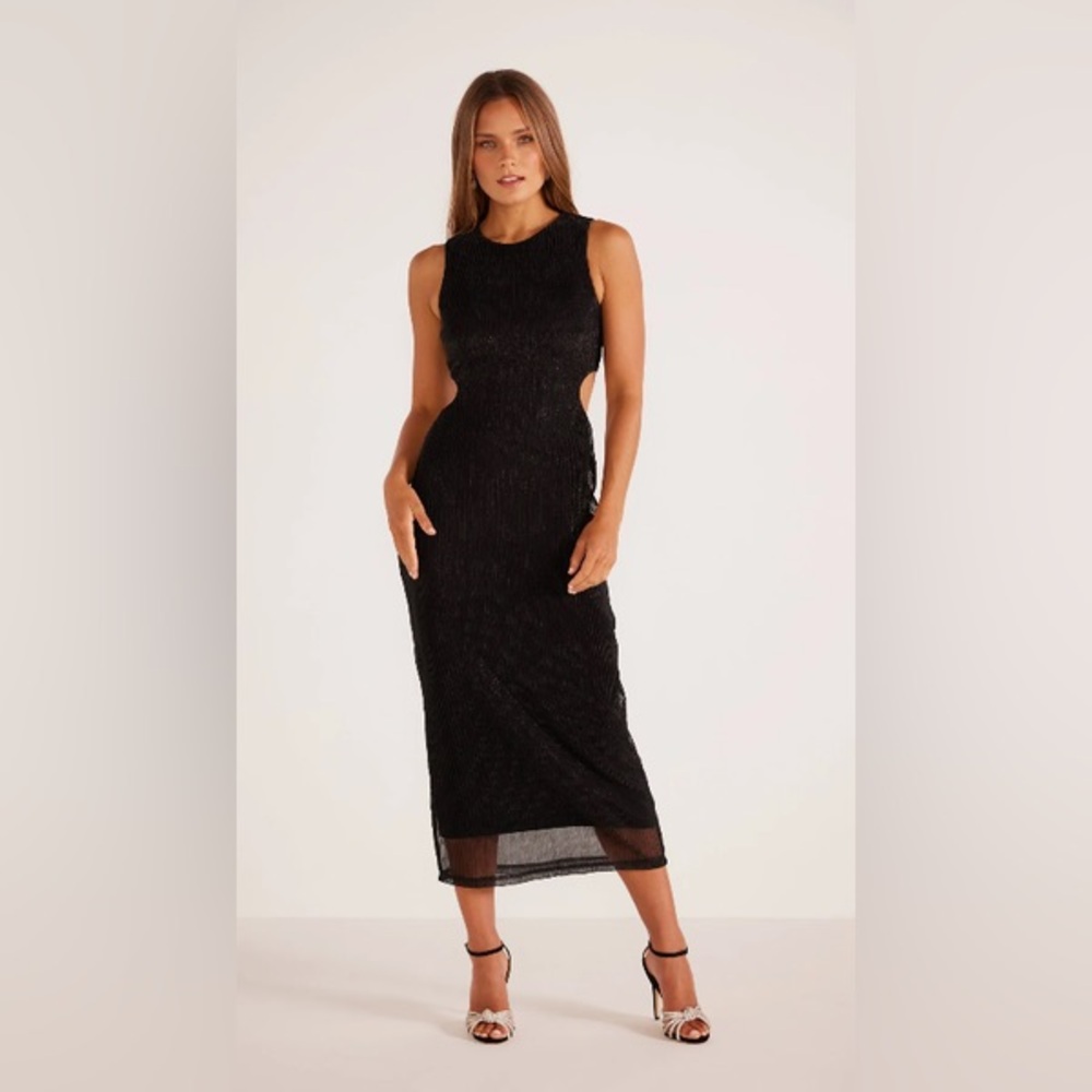 MINKPINK Astrid Cutout Midi Dress Black NWT Small MARP $140 - Picture 5 of 6